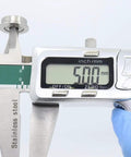 Measuring Premium 10 Pack Stainless Steel SF605ZZ Flanged Deep Groove Ball Bearings 5x14x5mm with digital caliper.