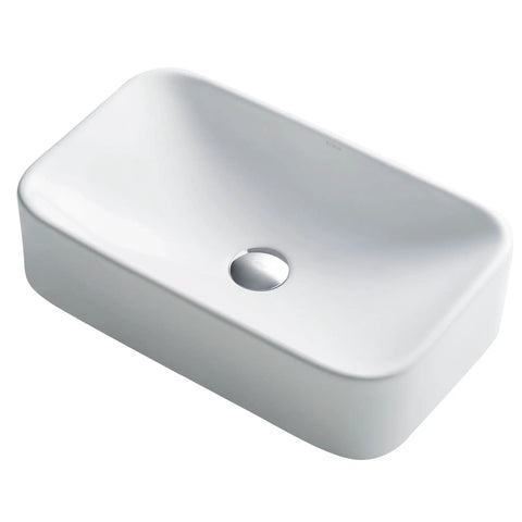 Rectangular Vessel Sink In White Porcelain Ceramic 19 Inch Bathroom Basin Scratch Resistant Stain Resistant High Gloss Finish Easy To Clean Installation Ready Model KCV 122