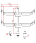 Heavy Duty Quad Monitor Desk Stand Mount For 15 To 27 Inch Screens With Smooth Height And Tilt Adjustments Solid Aluminum Alloy Build dimensions diagram