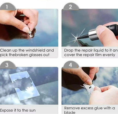 Steps for using the Windshield Repair Kit Two Piece Car Glass Fix Set With Nano Resin Filler For Chips And Cracks