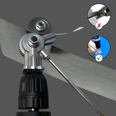 Upgraded Electric Drill Sheet Metal Cutter Attachment Professional Metal Nibbler Tool With Adapter close-up of metal cutting head on drill.