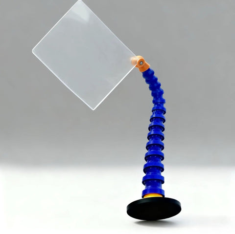 Magnetic Base Safety Guard With Twelve By Eight Point Five Inch Polycarbonate Shield Tough As Nails 15 Inch Reach Hose Arm Chip And Coolant Splash Guard For Lathes Mills And Drill Presses with blue hose arm and base.