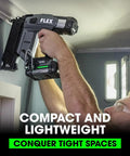 24V Brushless Cordless 18 Gauge Brad Nailer Kit with battery in hand, ideal for tight spaces and trim work.