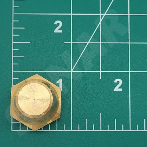 Top view of brass Propeller Shaft Nut For Longtail Mud Motors And Small Boats Like Canoe Gheenoe And John Boat Keyed