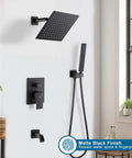 Matte Black Shower Faucet Set With Tub Spout And Rainfall 8 Inch Shower Head System Handheld Single Handle Trim Kit With Valve