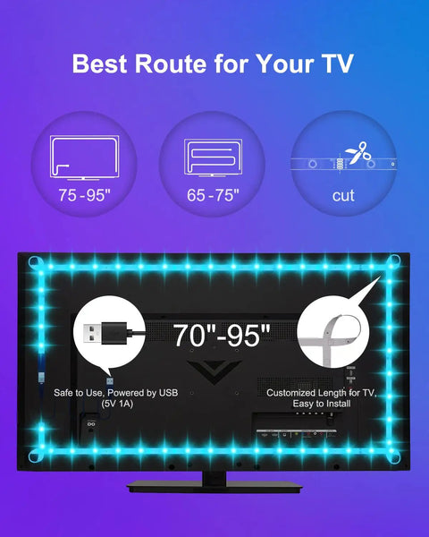 Color Changing Bluetooth LED Backlights For TV With Dope Smart App Control 15ft USB Powered Strip Perfect For Bedroom Gaming Room PC Or Mirror Fits 55 To 75 Inch TVs Music Sync Voice Control Remote And IR Options