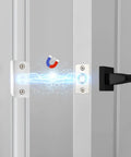 4 Pack Strong Magnetic Door Catch Set for Closet and French Doors installed, showing hidden magnetic ball latch engaging with door frame