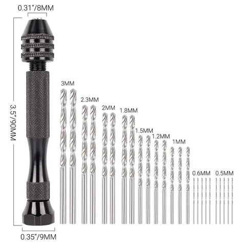Hand Drill And Pin Vise Bits Set With 36 Pcs Mini Twist And PCB Drills For Jewelry Making Model Building Resin Craft And Woodworking