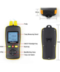 Front and back view of Two Channel K J T Thermocouple Data Logger With USB Temp Recorder And Dual Probes, showing features and dimensions