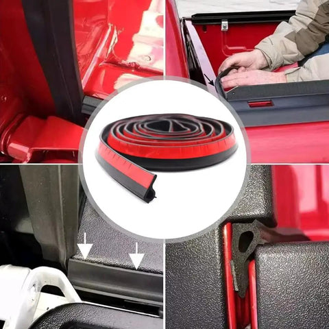 Heavy Duty Thickened Tailgate Weather Strip For Tesla Cybertruck With Beefed Up Adhesive Backing And Flexible Epdm Rubber close-up showing installation in truck bed