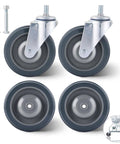 Heavy Duty 5 Inch Shopping Cart Wheels 4 Pack Polyurethane Rollers With Secure Axle Bolts, grey wheels for carts.