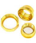 1 Inch Female Brass Union Pipe Fitting for Connecting and Extending Pipes, shown disassembled with threaded ends, made of solid brass