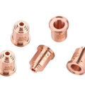 Durable 85 Amp Plasma Cutter Nozzle Tips And Consumables For Max85 Torch With Premium Copper Electrode in five pack, copper build.