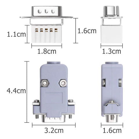 Dimensions of DB9 Breakout Solderless Connector Kit For RS232: Female 9 Pin Serial Adapter To Terminal Block With Case and Screwdriver, 2 Pack