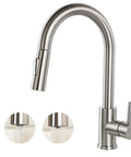 HOTIS HOME Kitchen Faucet, HT-KF100 in brushed nickel, featuring a pull-down spray nozzle and single lever control.