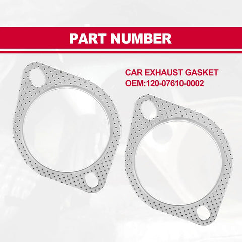 2 Pack Heavy Duty Exhaust Manifold Gasket 3 Inch 2 Bolt Flange Replacement Universal Fit For Cars And Trucks High Heat Resistant Rock Solid Engine Seal Zero Blowouts in silver steel finish.