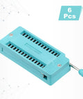 Product image of a 6 Pack Universal ZIF IC Test Socket 28 Pin 2.54mm Pitch DIP Socket For Microcontrollers Chips And Breadboards With Locking Clip