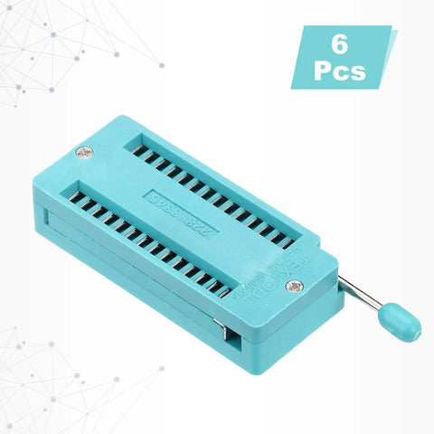 Product image of a 6 Pack Universal ZIF IC Test Socket 28 Pin 2.54mm Pitch DIP Socket For Microcontrollers Chips And Breadboards With Locking Clip