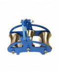 Heavy Duty Cable Pulley Roller Guide Block Sheave With Steel Frame And Visible Fasteners Tough As Nails Three Wheel Steel Wheel Industrial Grade For Utility Maintenance And Job Site Use, blue 3-wheel steel guide