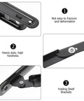 Heavy Duty Folding Wall Shelf Brackets Two Pack Black Iron Ultra Sturdy Support in close-up detail of design features