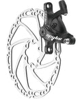 Heavy Duty Dual Piston Mechanical Disc Brake Caliper with rotor, matte black aluminum construction, direct mount design.