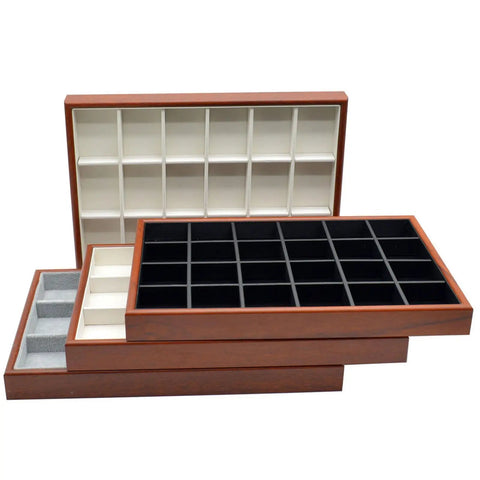Super Dope 24 Grid Jewelry Organizer Tray Designed For Keeping Necklaces Rings Bracelets Makeup Brushes Keys And Wallets Securely Tucked Away Daily, wooden finish, multiple compartments.