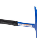 Rugged All Steel Rock Pick 22 Oz Forged Head with I Beam Handle and Air Cushioned Grip, side view showing blue steel head, Made in USA
