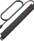 Rotating Mountable Power Strip With 12 Outlets And Wall Mount Heavy Duty Metal Surge Protector 125V 15A 1875W 6 Foot Cord