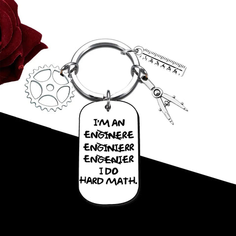Engineering Keychain For Men A Funny Mechanical Gift For Engineers Graduation Gift For Students And Teachers Math Lovers Structural And Civil Engineering Nerd Gear For Everyday Carry with gear and ruler charms