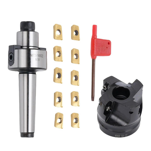 Face Mill Kit With MT2 FMB22 Holder - CNC Indexable High Speed Milling Cutter Kit, 400R-50-22, 10 APMT1604 Inserts