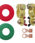 Two Pack Solid Brass Battery Terminal Connectors Top Post End Clamps For Cars And Marine Color Coded Wing Nuts For Easy Identification