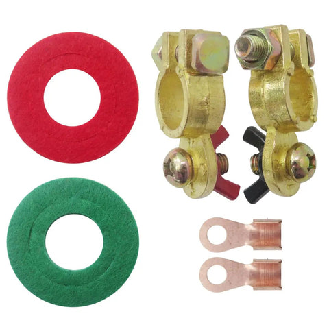 Two Pack Solid Brass Battery Terminal Connectors Top Post End Clamps For Cars And Marine Color Coded Wing Nuts For Easy Identification