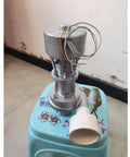 Grab And Go Portable Micro Hydro Generator 500W 110V for home use, lightweight silver water turbine, visible on a stool.