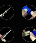 Close-up of Professional Ship Model Nail Presser Tool For Hull Detailing with alloy blue fixation kit in use