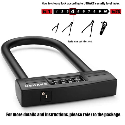 Heavy Duty Bike U Lock With 4 Digit Combination For Bicycle Electric Scooter Motorcycle And Gate Fence Anti Theft Security Lock For Maximum Protection