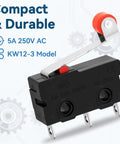 20 Pack KW12-3 Micro Limit Switches With Roller Lever Arm SPDT Snap Action 250V 5A AC Tiny Switches For 3D Printers CNC Machines And DIY Electronics Projects, black body
