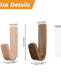 Size details of No Sweat Self Adhesive Wood Hooks, 6 Piece Set With Real Beech And Walnut Grain, showing dimensions.