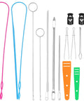 16 Piece Drawstring Threader Kit For Hoodies Jackets Coats Pants And Shorts With Elastic Threaders Loop Turner Hooks Metal Threaders Tweezers Plastic Threaders And Cord Locks For Easy Do It Yourself Repairs All In One displayed on a white background.
