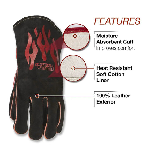 Heavy Duty 14 Inch Leather Welding Gloves With Kevlar Stitching For MIG And Stick Welding, Heat Resistant And Durable, black and red glove