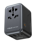 Close-up of GaN 70W Travel Adapter With 3 USB C PD And 2 USB A QC Ports 6in1 Must Have Worldwide Power Outlet for UK US EU AU JP