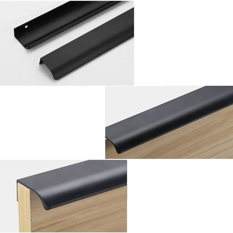 Hidden Cabinet Handle For Drawers And Doors Curved Aluminum Alloy Pull Concealed Door Knob Black Finish 1200mm Length