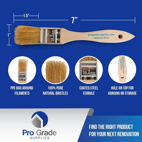 Chip Paint Brushes Pack 24 Count 1 Inch Wide With White Bristles And Light Brown Square Trim Handles Do It All For Painting Stains Varnish Acrylic Or Gesso Great For Home Projects And Light Industrial Use