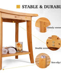 Bamboo Shower Bench With Storage Shelf For Indoor And Outdoor Use highlighting stability, connection, screws, and non-slip feet.