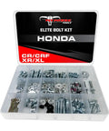 Honda Elite 210 Piece Bolt Kit For CR125R CR250R CRF250R CRF450R CRF450X CRF450RX XR And XL Models in plastic organizer