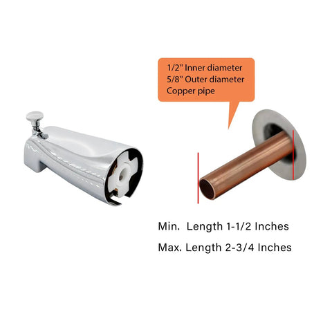 Slip Fit Tub Spout With Pull Up Diverter For Half Inch Copper Tube Chrome Finish Durable Metal Construction No Hassle Diverter
