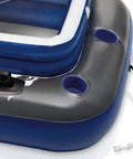 Side view of Inflatable Mega Chill II Beverage Cooler Float For 72 Cans With Lid showing cup holders and durable material.