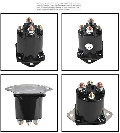 Sick 12V Starter Solenoid Replacement For Gas Golf Cart Switch Heavy Duty Direct Fit, showing four terminals, black casing.