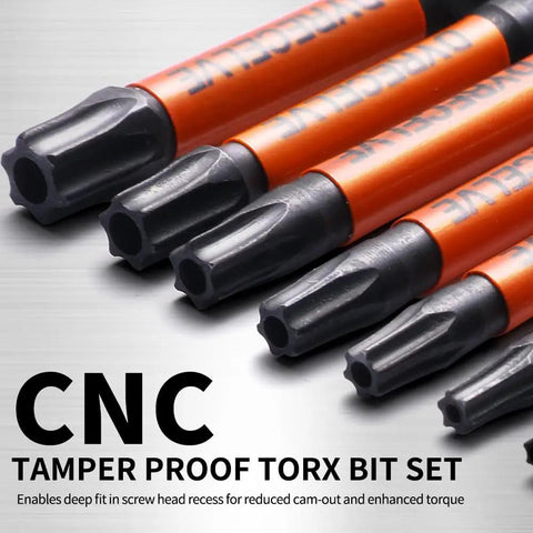 Badass Security Torx Bit Set With Heavy Duty Magnetic Grip And Impact Ready Steel Construction Featuring Three Inch Extended Reach Star Tips For T5 To T40 Jobs, showing tamper-proof design.