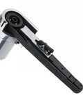 Close-up view of Air Angle Belt Sander and Grinding Machine Kit with 1/4 Inch Air Hose Fitting, showcasing tool components.