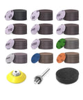 Heavy-Duty 123 Piece 2 Inch Sanding Discs Wet Dry Hook Loop Kit With Grits Ranging From 60 To 10000 with backer plate and vent holes.